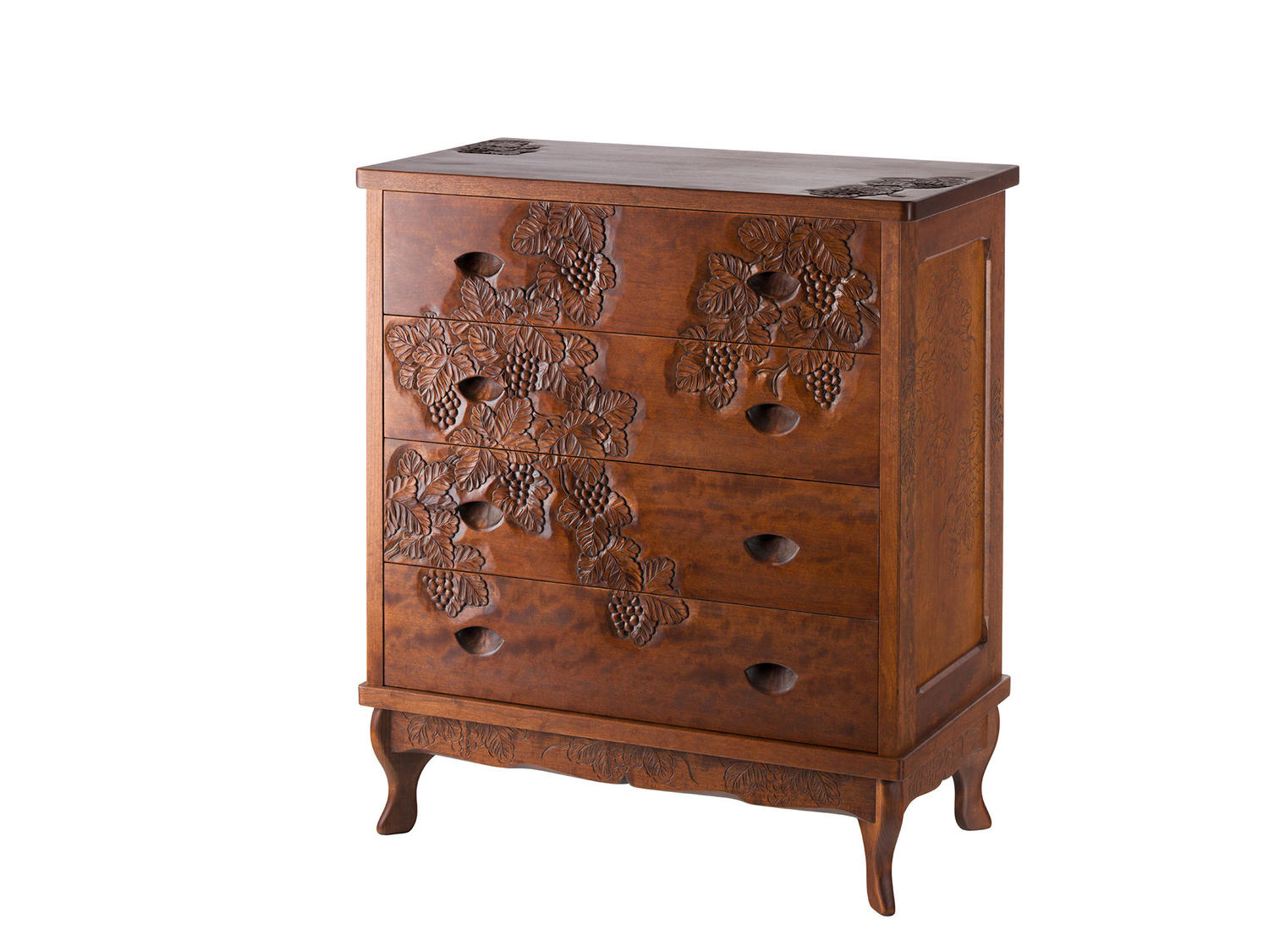 ネコ脚4段チェスト 葡萄｜チェスト / chest｜家具 | 軽井沢彫 一彫堂