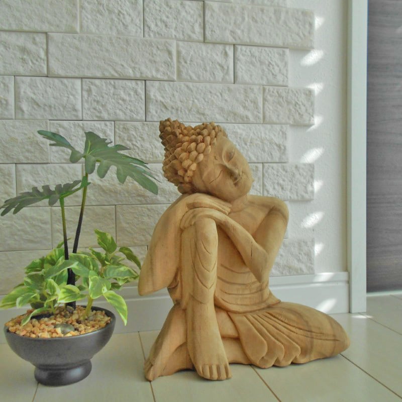 一刀彫 頬杖仏陀 25cm 仏像 仏陀 ブッダ オブジェ 仏像の置物 仏陀の