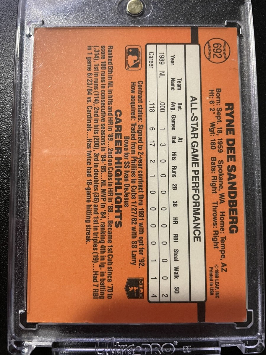 Ryne Sandberg #692 - RARE - MULTIPLE ERRORS - 1990 Donruss All
