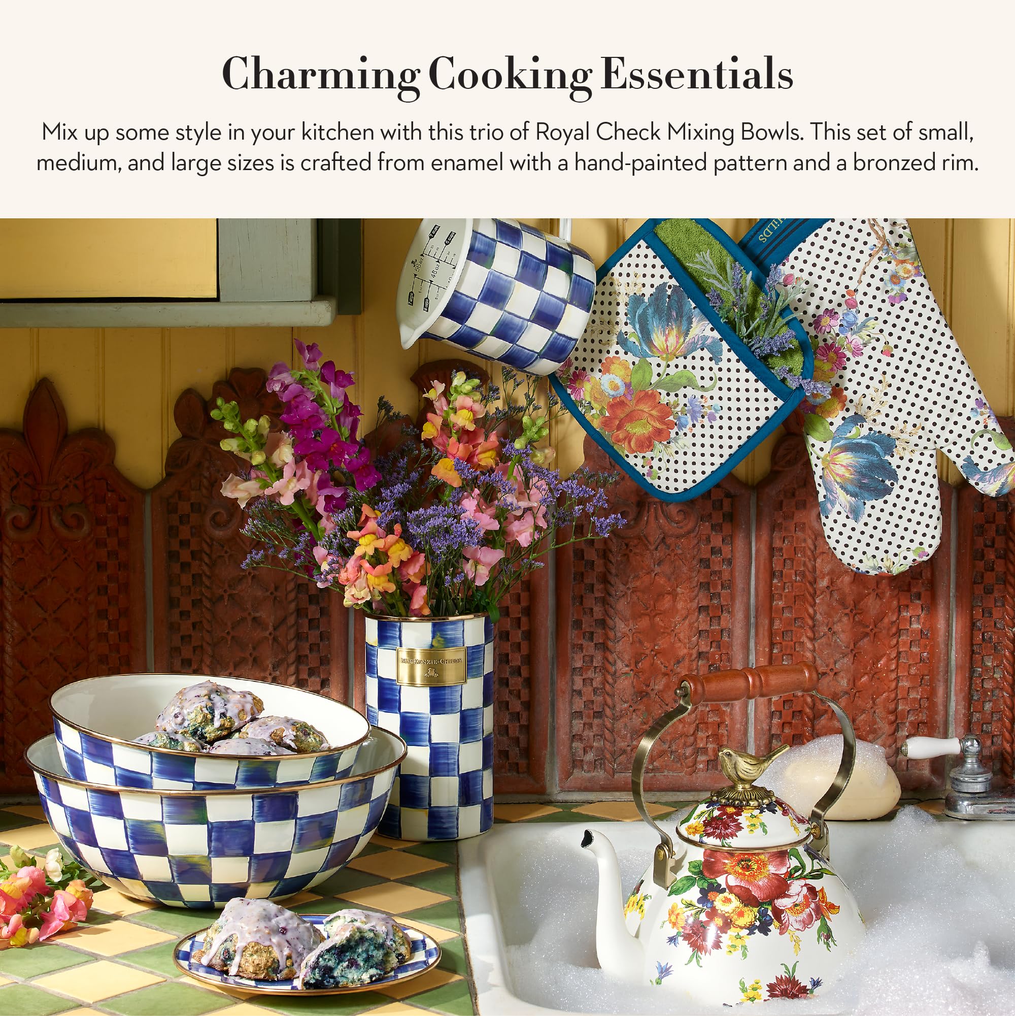 Amazon.com: MACKENZIE-CHILDS Enamel Mixing Bowl Set, Small 5-Cup