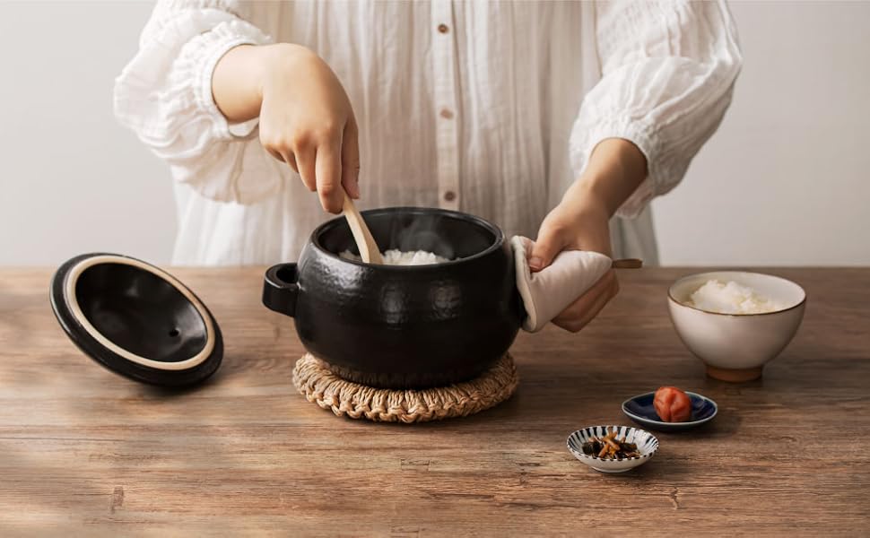 Amazon｜アンドエヌイー(&NE) 萬古焼 ごはん鍋 竹しゃもじ付 ハレとケ