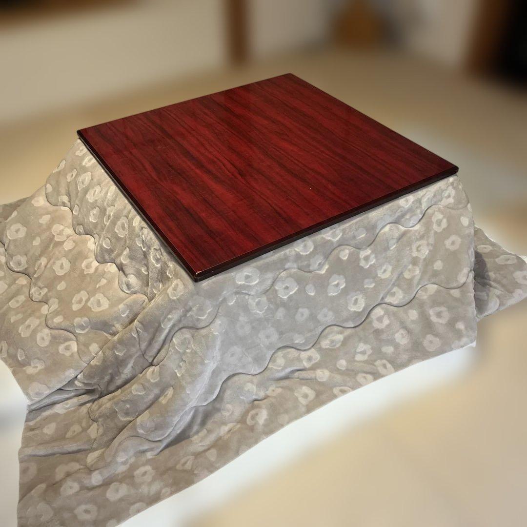 木製こたつ&テーブル &グレー布団付き 折りたたみ式 こたつ 2点セット (テーブル+掛け布団) 正方形(約75×75cm