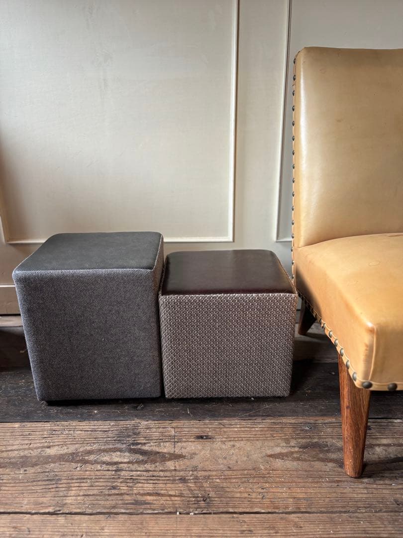 展示品SALE◼︎ツートンスツール2脚セットグレー茶椅子オットマン踏台 to meet ソファ エレーナ グレー スツール おしゃれ モダン オットマン