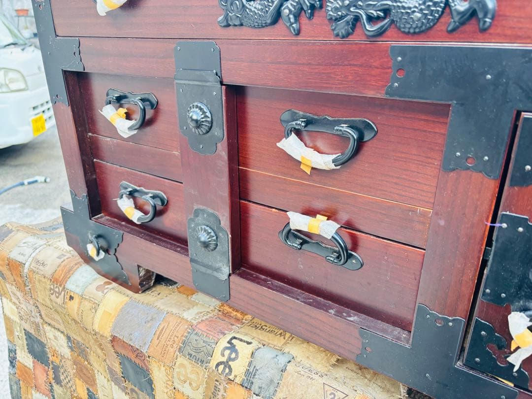M28☆車箪笥☆レトロ 民芸家具 収納家具 からくり車タンス 箪笥隠し