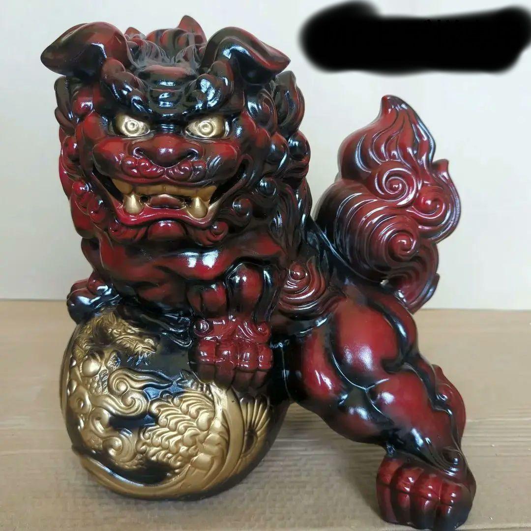 昭和レトロ　焼き物　シーサー 伝統鋳込みシーサー立横（赤焼き）作 宮城勝一郎